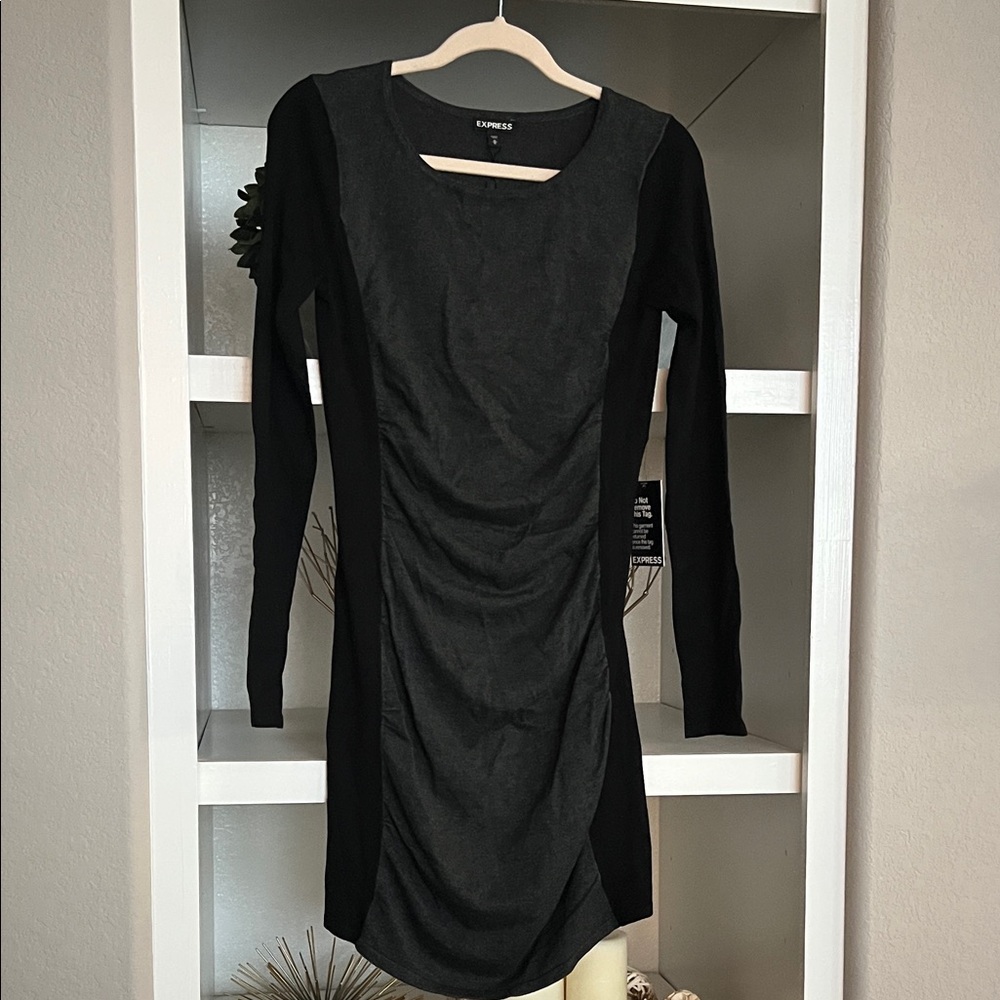 Express Black and Charcoal Long Sleeve Dress